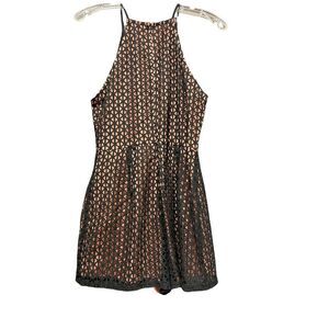ASTR Black Cutout Romper Over Rust Orange Peach adorable eyelet cute fest